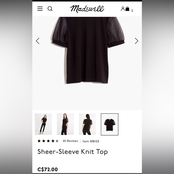 NWOT Madewell Sheer Sleeve Top - Picture 7 of 7